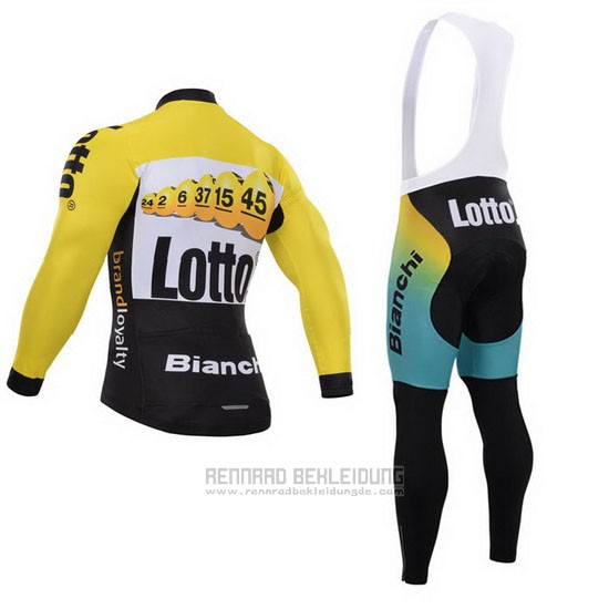 2015 Fahrradbekleidung Lotto NL Jumbo Shwarz und Gelb Trikot Langarm und Tragerhose